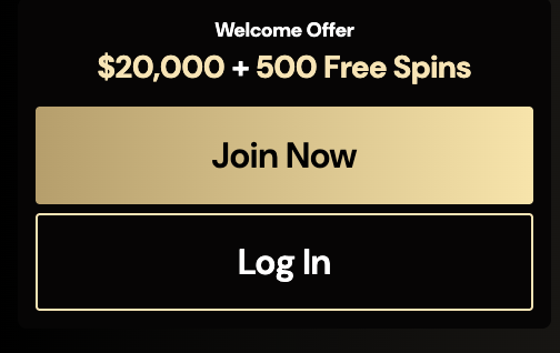 LuckyOnes Casino mobile welcome widget with Join Now and Log In buttons